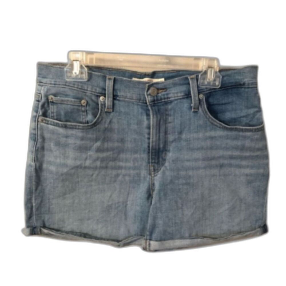 LEVIS WOMENS 32 MID LENGTH LIGHT WASH CUFFED STRETCH  DENIM SHORTS
